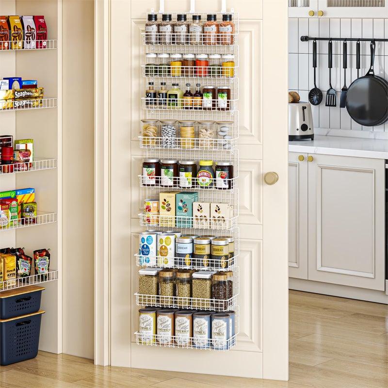 JKsmart 9-Tier Spice Rack Organizer with Door Hook, Wall Mount, and Extra Large Capacity for Pantry â€“ Stylish White Design for Effortless Organization, Ultimate Kitchen Storage Solution - Image 5