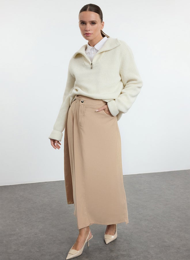 trendyol Beige Flap Pocket Detailed Woven Skirt - Image 2