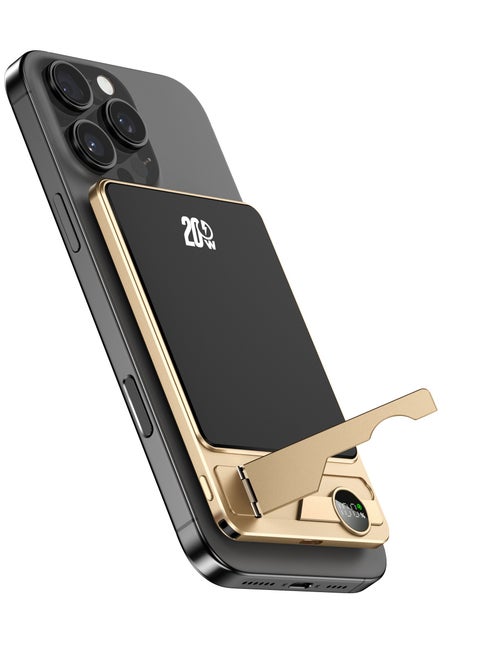 Ultra-Slim 5000mAh Power Bank ، QI2 معتمد 15W شاحن محمول ماجسافي المتوافق مع حزمة بطارية 5000 مللي أمبير في الساعة مع شاشة ذكية وقابلة للطي ، لسلسلة iPhone 16/15/14/13/12 ، سلسلة AirPods ، IWATCH والمزيد (تشمل كابل USB-C)