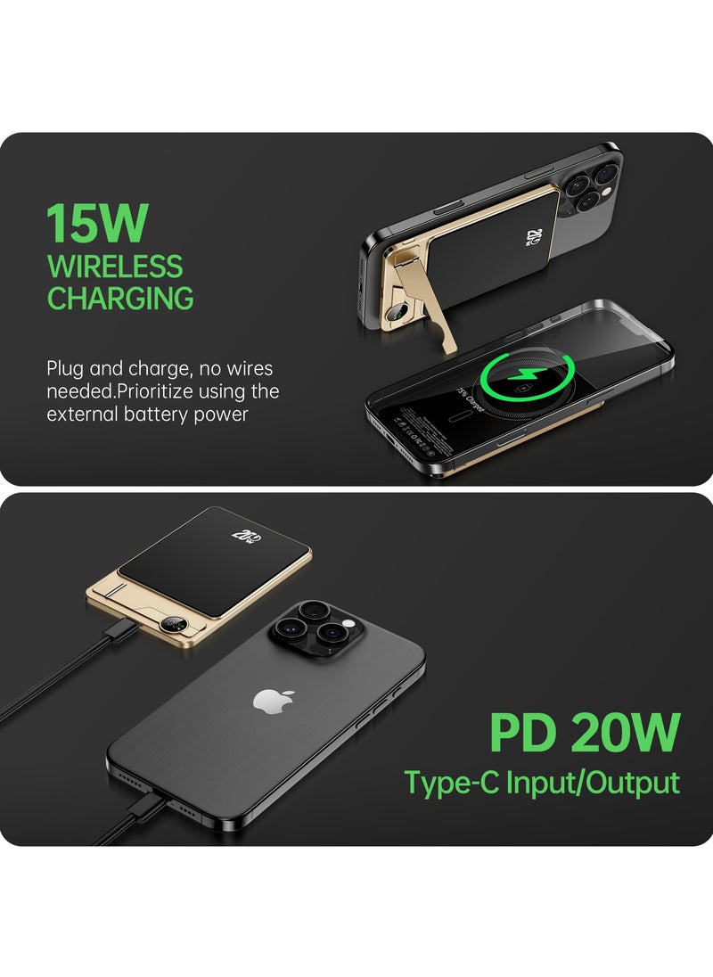 luminum - Ultra-Slim 5000mAh Power Bank,Qi2 Certified 15W Ultra-Fast MagSafe-Compatible Portable Charger,PD 20W 5000mAh Battery Pack with Smart Display and Foldable Stand, For iPhone 16/15/14/13/12 Series,AirPods,iwatch and More(USB-C Cable Include) - Image 1