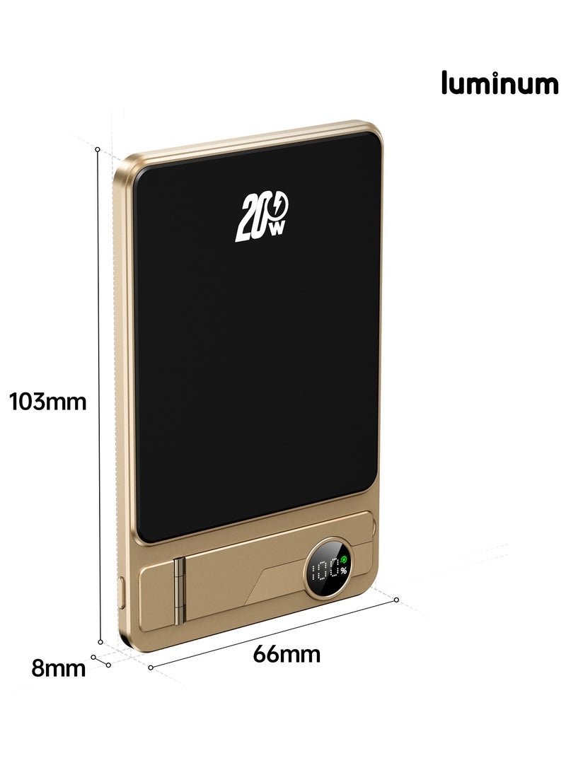 luminum - Ultra-Slim 5000mAh Power Bank,Qi2 Certified 15W Ultra-Fast MagSafe-Compatible Portable Charger,PD 20W 5000mAh Battery Pack with Smart Display and Foldable Stand, For iPhone 16/15/14/13/12 Series,AirPods,iwatch and More(USB-C Cable Include) - Image 1