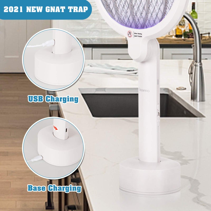 Ansevo Electric Fly Swatter Electric Mosquito Swatter with Rotatable Handle, Handheld Rechargeable Bug Zapper with Bright LED Light, with Detachable Base for Home, Indoor&Outdoor (White) - Image 3