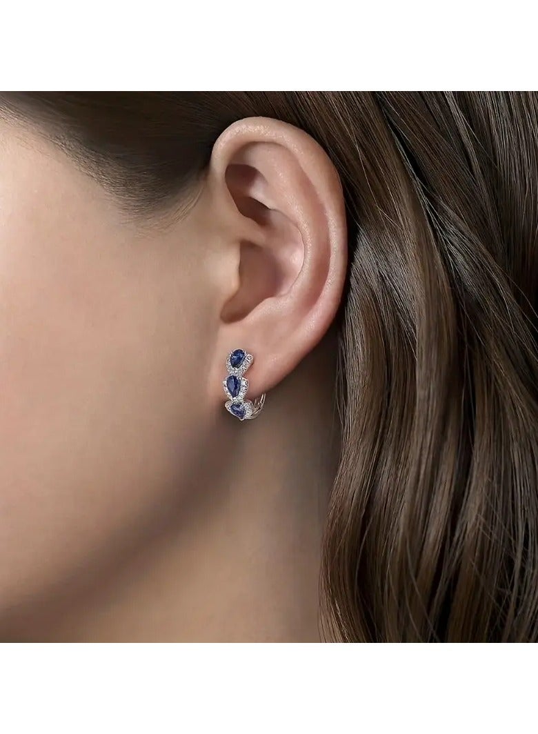 Goolsky Droplet Shiny Synthetic Gemstone Hoop Earrings - Elegant Simple Style, Banquet Party Ear Ornament for Women, Female Gift, Decorative Jewelry Accessory with Sparkling Droplets - Image 3