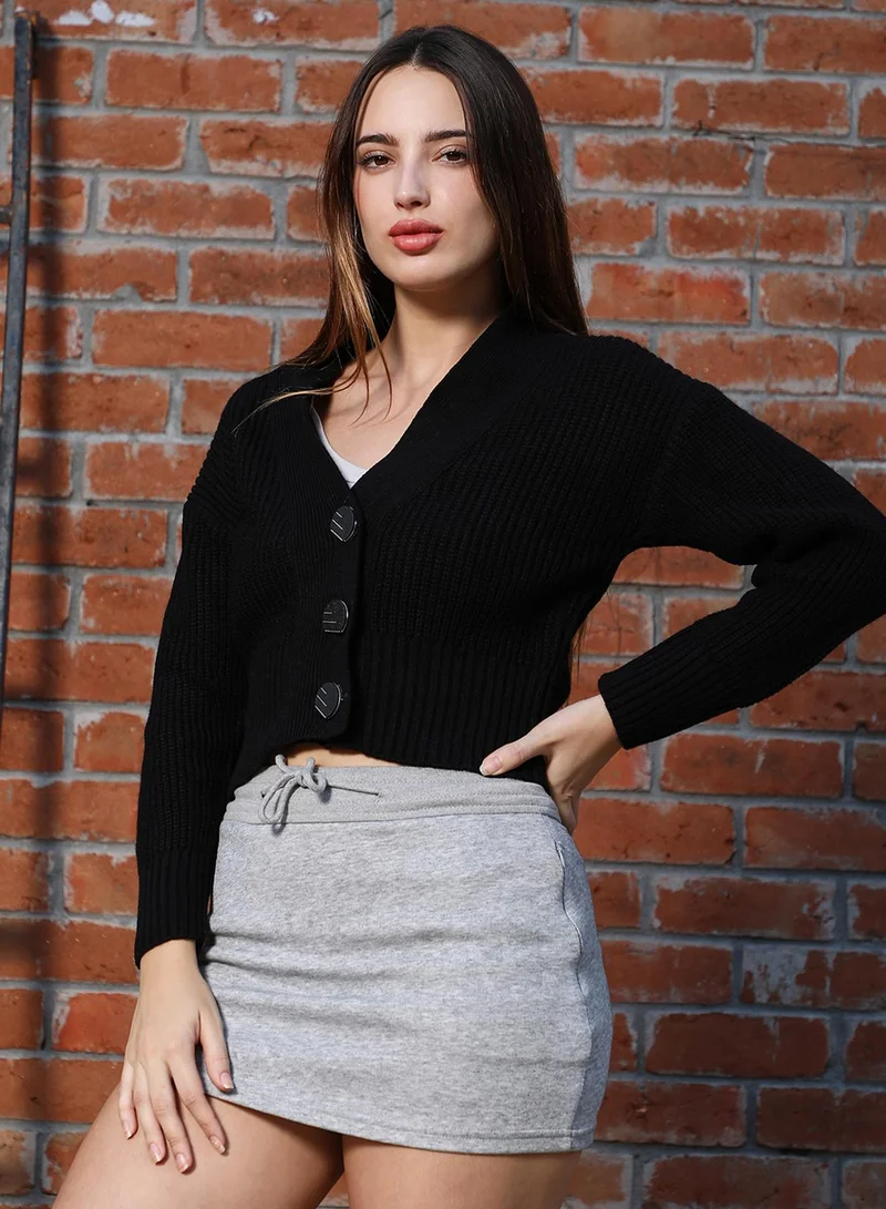 Pinacolada  Women's Obsidian Black Ribbed Cropped Cardigan for Women | Best Price UAE