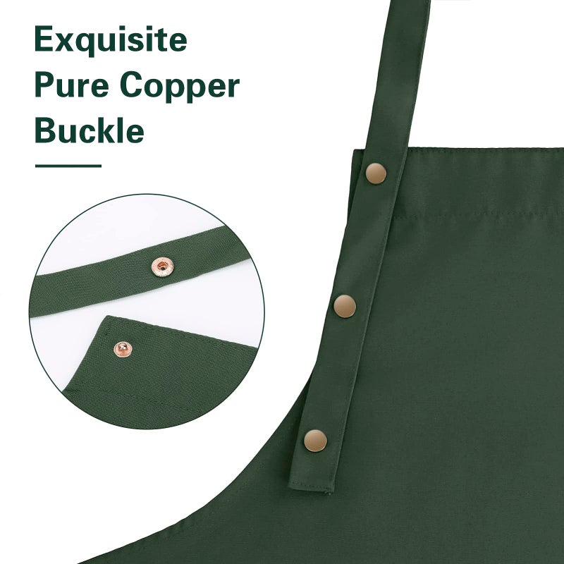 LOYGLIF Apron for Men Women with Adjustable Straps and Large Pockets, Canvas Cotton Cooking Kitchen Chef Bib Aprons Waterproof Green - Image 2
