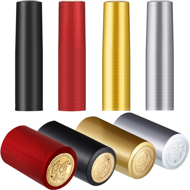 Blulu Blulu 200 Pcs PVC Heat Shrink Capsules Wine Shrink Wrap Wine Bottle Capsules Caps for Wine Cellars and Home Use BlackRedGoldSilver 