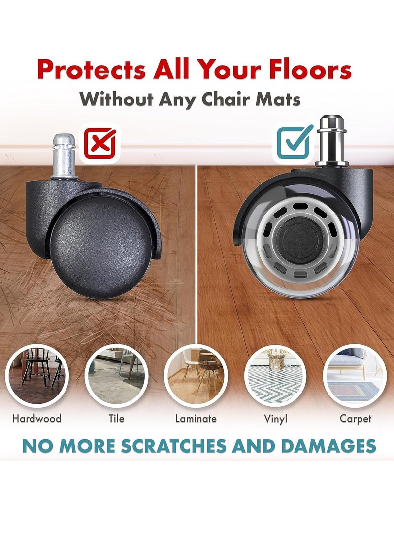 Office Chair Wheels Replacement Soft Mute Desk Caster Wheels for Work Gaming Chair 2 Office Chair Wheels Heavy Duty Replacement Heavy Duty Safe for All Floors 5 Pcs - Image 4