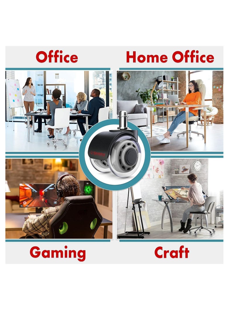 Office Chair Wheels Replacement Soft Mute Desk Caster Wheels for Work Gaming Chair 2 Office Chair Wheels Heavy Duty Replacement Heavy Duty Safe for All Floors 5 Pcs - Image 3