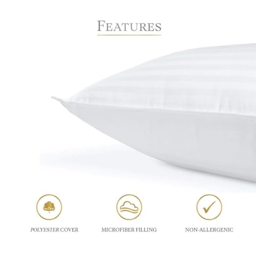 JY Reliance Microfiber Feeling Satin Stripe Fabric Bed Pillow For Sleeping Set Of 2 (16''X26''),white - Image 3