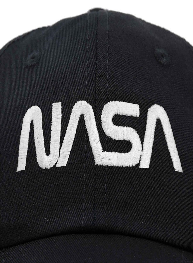 DALIX NASA White Worm Hat Soft Baseball Cap Embroidered in Black - Image 2