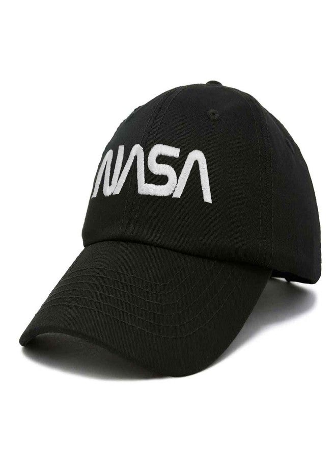 DALIX NASA White Worm Hat Soft Baseball Cap Embroidered in Black - Image 4