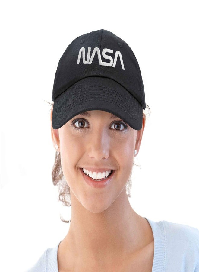 DALIX NASA White Worm Hat Soft Baseball Cap Embroidered in Black - Image 5