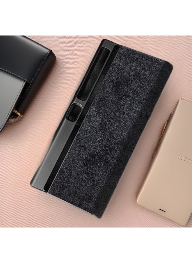 For Glory V Purse Phone Case Folding Screen Bracket VPurse Real Layer Cowhide Fur Men's Style-Color:[real Head Layer Kraft Skin Black]]-Applicable Model:For Huawei MateXs2(BX)