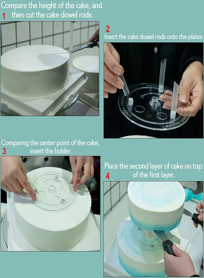 Jtuxcke 20 Plastic Cake Sticks Support Rods and 12 Clear Cake Stacking Dowels with 4 Cake Separator Board for 4, 6, 8, 10 Inch Cakes and 3 Pieces Cake Scrapers-Plastic Cake Dowel Rods Set - Image 5