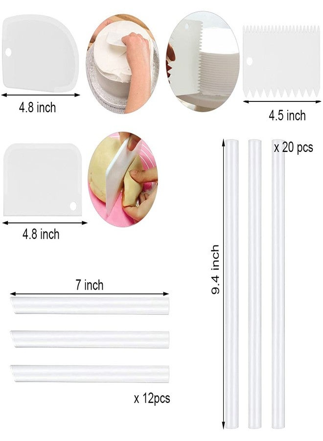 Jtuxcke 20 Plastic Cake Sticks Support Rods and 12 Clear Cake Stacking Dowels with 4 Cake Separator Board for 4, 6, 8, 10 Inch Cakes and 3 Pieces Cake Scrapers-Plastic Cake Dowel Rods Set - Image 3