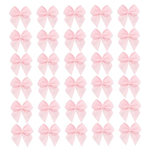 7Rainbows 50pcs Boutique Mini Pink Satin Ribbon Bows Flowers Appliques DIY Craft for Sewing Scrapbooking Wedding and Gift - Image 1