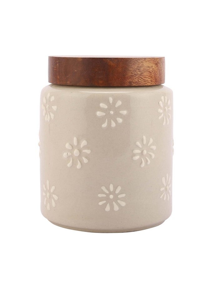 miah decor Ceramic Food Storage Jar Ivory Canister wooden Lid with Airtight Silicone Seal, Perfect for Tea, Coffee, Spices or Snacks-Set of 2 - Image 4
