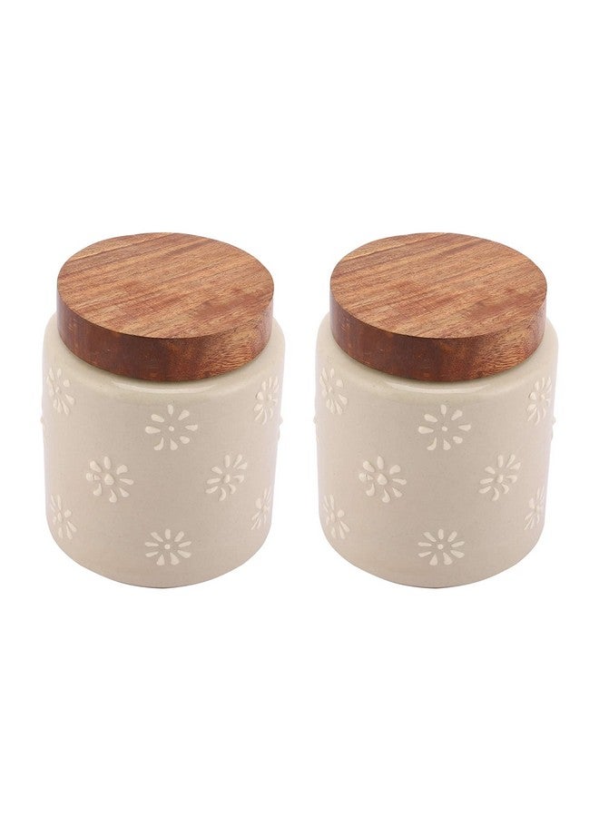 miah decor Ceramic Food Storage Jar Ivory Canister wooden Lid with Airtight Silicone Seal, Perfect for Tea, Coffee, Spices or Snacks-Set of 2 - Image 3