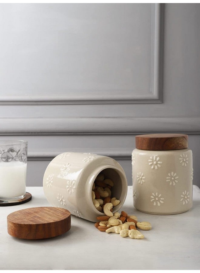 miah decor Ceramic Food Storage Jar Ivory Canister wooden Lid with Airtight Silicone Seal, Perfect for Tea, Coffee, Spices or Snacks-Set of 2 - Image 2