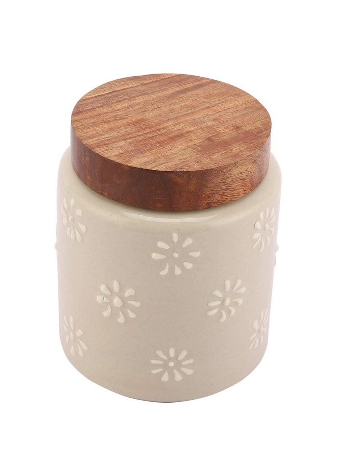 miah decor Ceramic Food Storage Jar Ivory Canister wooden Lid with Airtight Silicone Seal, Perfect for Tea, Coffee, Spices or Snacks-Set of 2 - Image 5