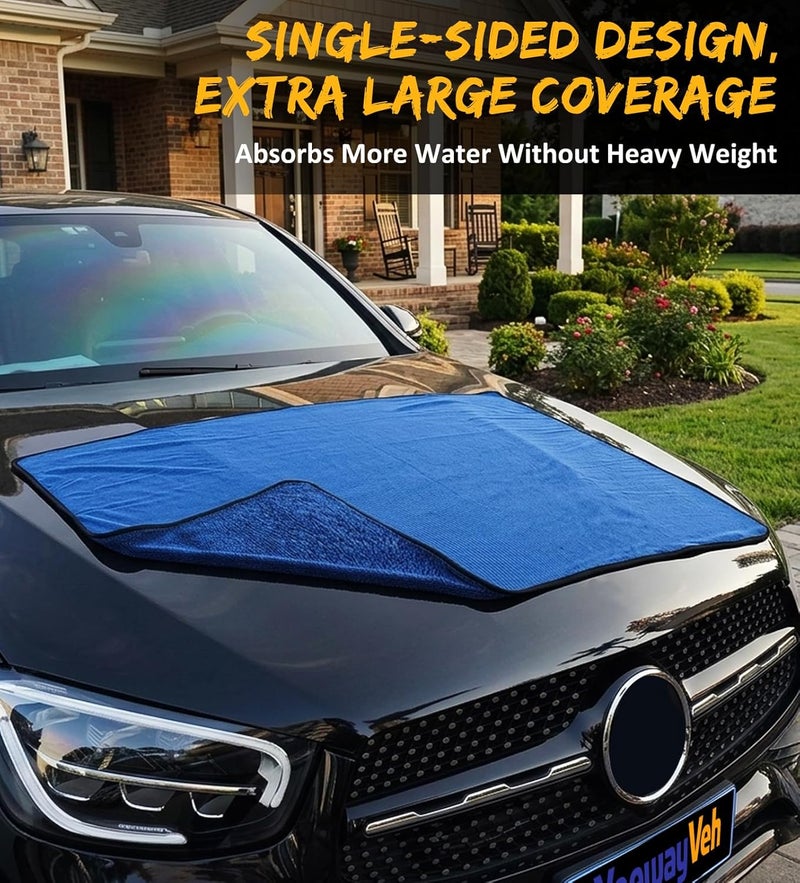 YeewayVeh مناشف ��جفيف السيارات Long-Reach Pro، مقاس 48x32 بوصة، مناشف فائقة الامتصاص كبيرة الحجم، 1200 GSM حلقات ملتوية، ألياف دقيقة أحادية الجانب خالية من الخطوط لتجفيف السيارات وسيارات الدفع الرباعي والشاحنات (أزرق داكن) - Image 3
