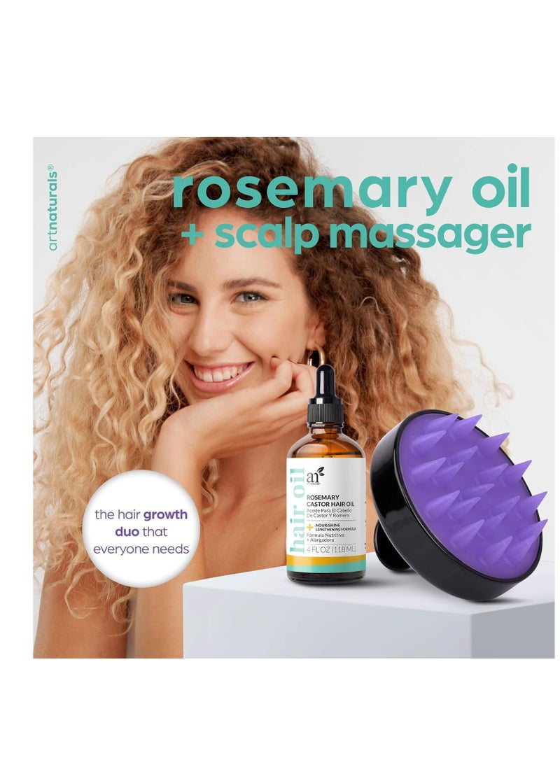 artnaturals Artnaturals Organic Rosemary Castor Hair Oil + Massager Hair Growth Set Hair Growth Oil 4 ounces with Coconut & Olive Oil for Dry, Damaged & Split End  - Image 2