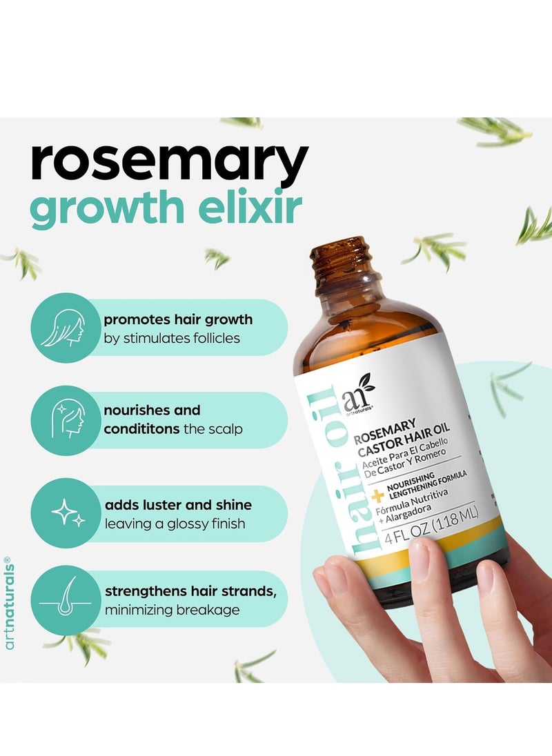 artnaturals Artnaturals Organic Rosemary Castor Hair Oil + Massager Hair Growth Set Hair Growth Oil 4 ounces with Coconut & Olive Oil for Dry, Damaged & Split End  - Image 4