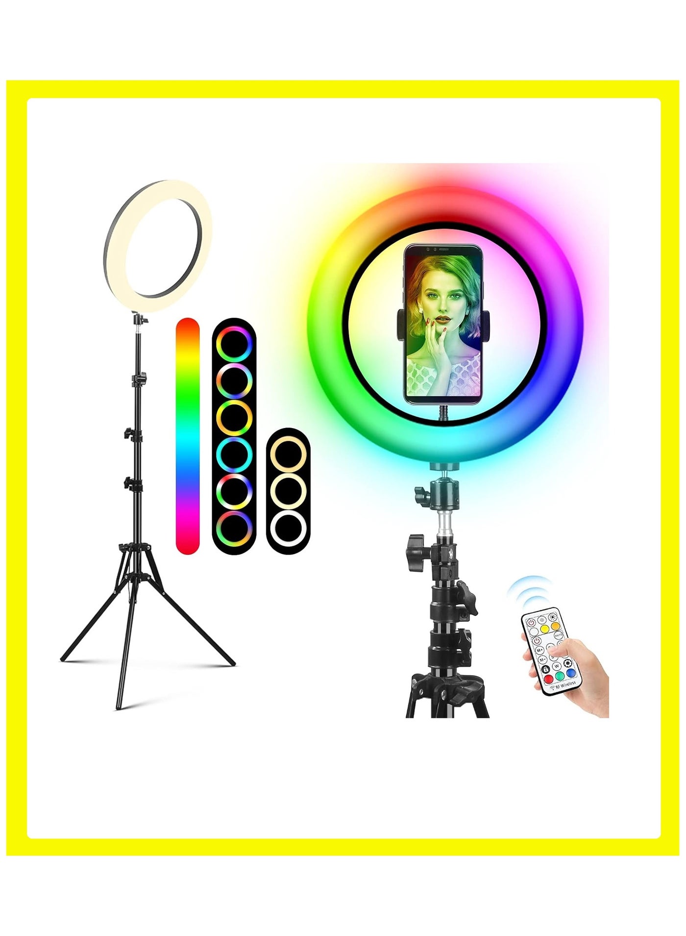 10 inch RGB Ring Light 360° Full Color 13 Dynamic RGB + 13 Static RGB + 3 Daily Colors Lights Selfie Ring Light with Adjustable Tripod Stand & Cell Phone Holder, for Shooting, Live Stream, Video