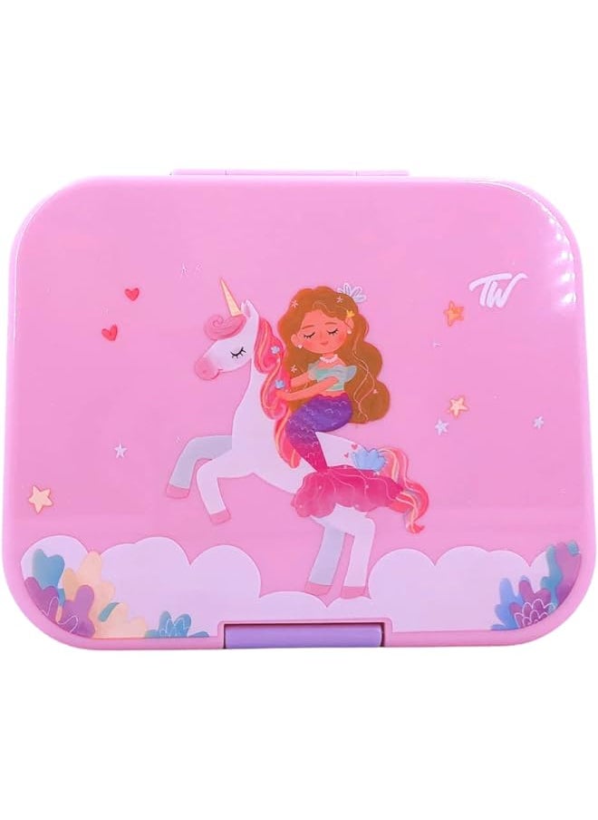 TINY WHEEL 4 Compartments Unicorn Bento Box Pink 9841  - Image 1