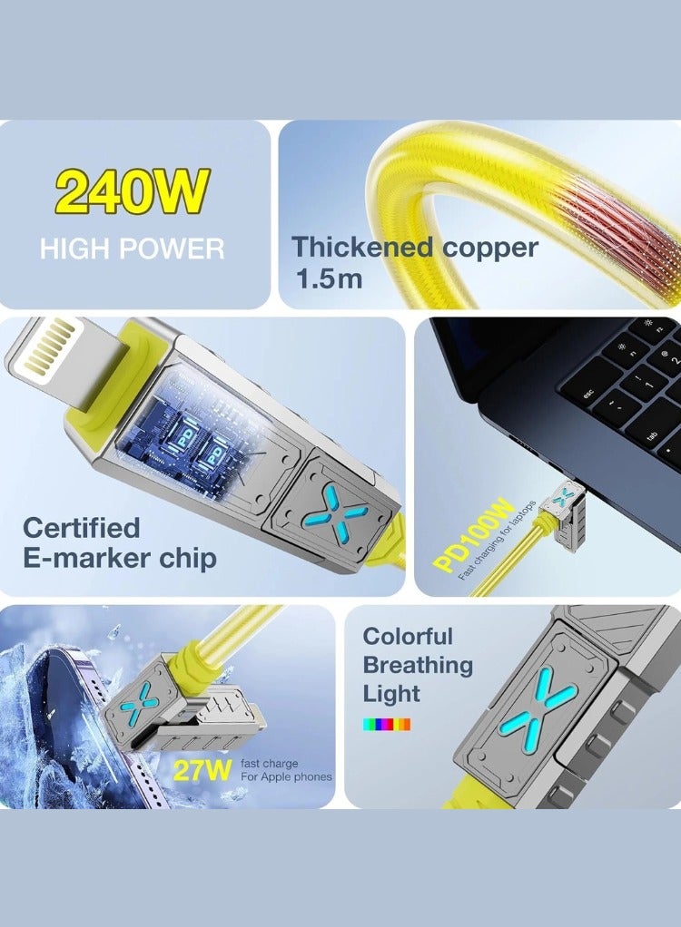 TRANSFORMERS 4-in-1 Zinc Alloy Fast Charging Cable, PD240W Transformers Multi-Device Charger USB to Type- C & Lightning and Type-C to Type-C & Lightning Durable Nylon Braided Cord TF-A12 for iPhone, Samsung, Laptop & More - Image 3