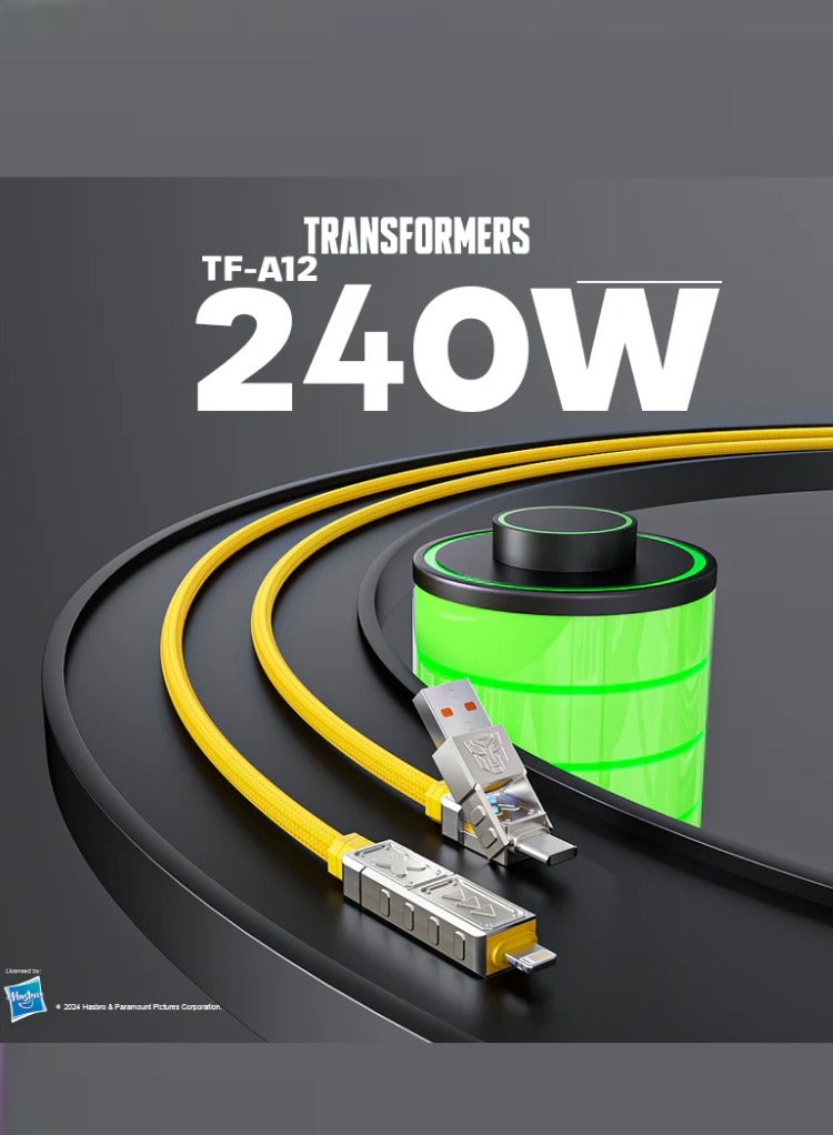 TRANSFORMERS 4-in-1 Zinc Alloy Fast Charging Cable, PD240W Transformers Multi-Device Charger USB to Type- C & Lightning and Type-C to Type-C & Lightning Durable Nylon Braided Cord TF-A12 for iPhone, Samsung, Laptop & More - Image 5