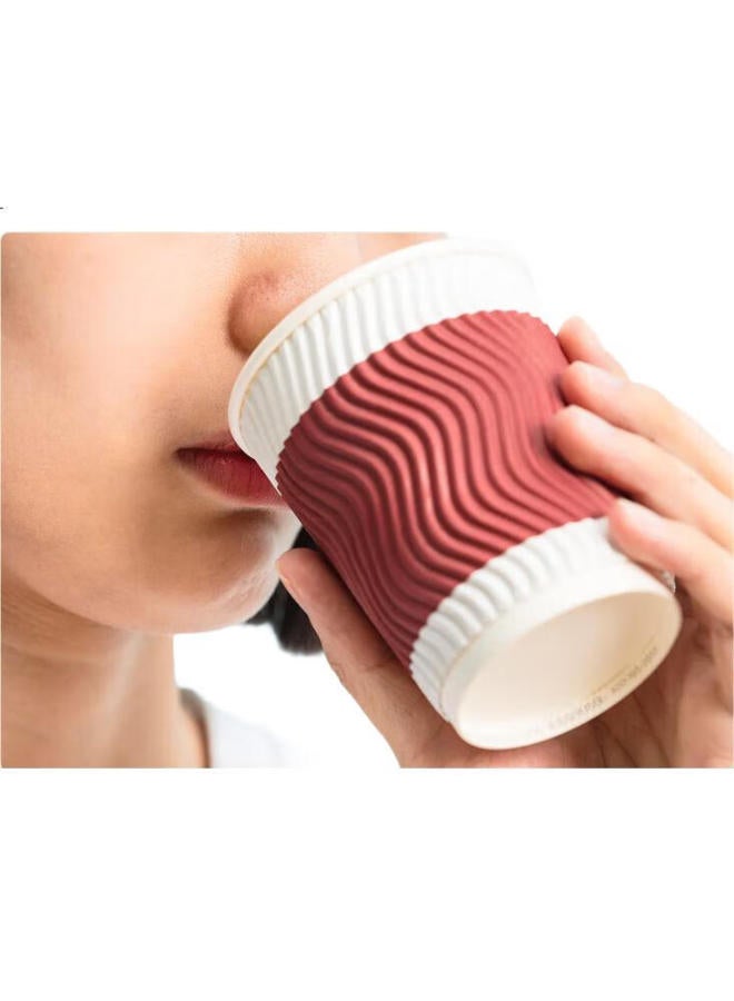 Deli 228Ml Disposable Paper Cups, Cups/Water Cups, Non-Slip Three-Layer Thickened Wavy, Red, 20 Pieces - Image 3