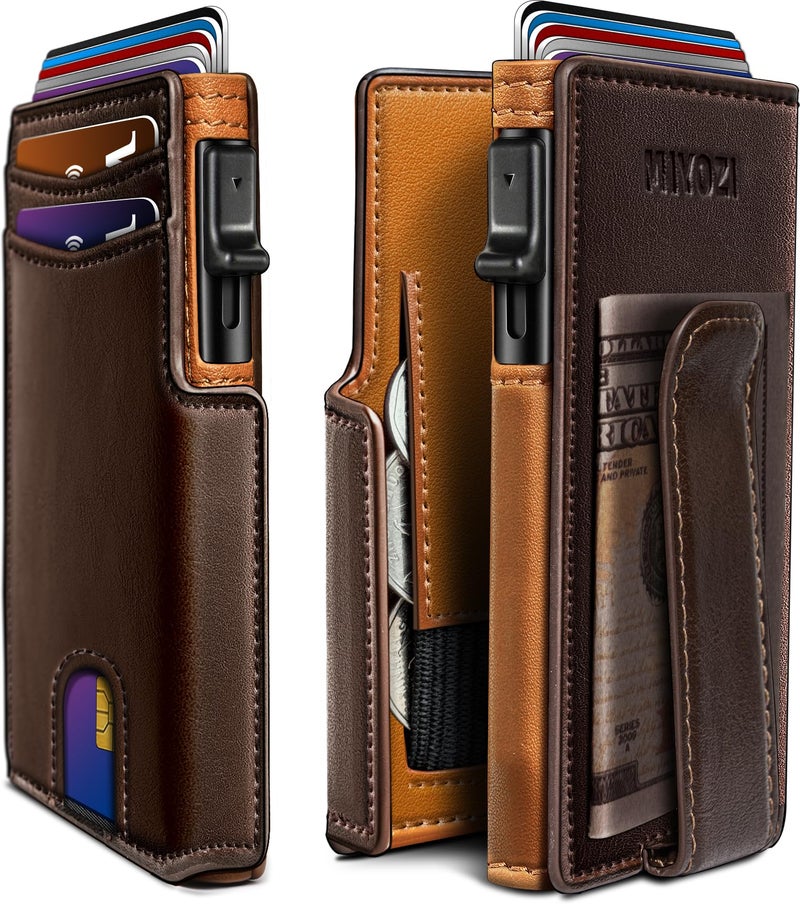 miyozi Men Wallet,with Money Clip Coins Pocket ID Window,Slim Front Pocket RFID Blocking Pop-up Card Holder 3.9"x 2.7", Gift Boxed - Image 1
