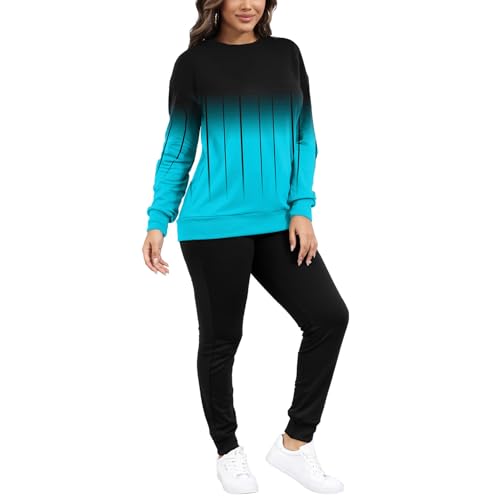HBQ Two Piece Outfits For Women Casual Long Sleeve Sweatsuits Jogger Tracksuits Lounge Sets With Pockets-Stripe-L - Image 3