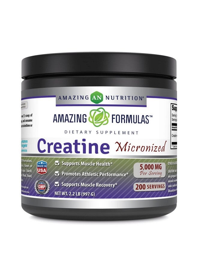 Amazing Nutrition Amazing Formulas Micronized Creatine Monohydrate Supplement | 5000 Mg | Non-GMO | Gluten Free | Made in USA (2.2 Lb, Unflavored) - Image 1