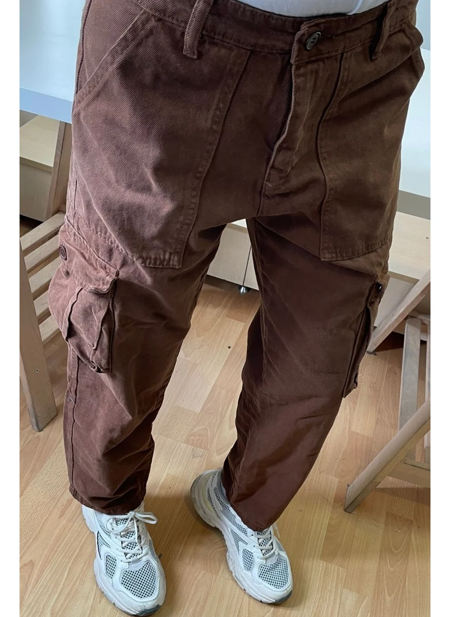 Cool Tarz Cool Style Men's Cargo Pocket Baggy Pants Dark Brown Color