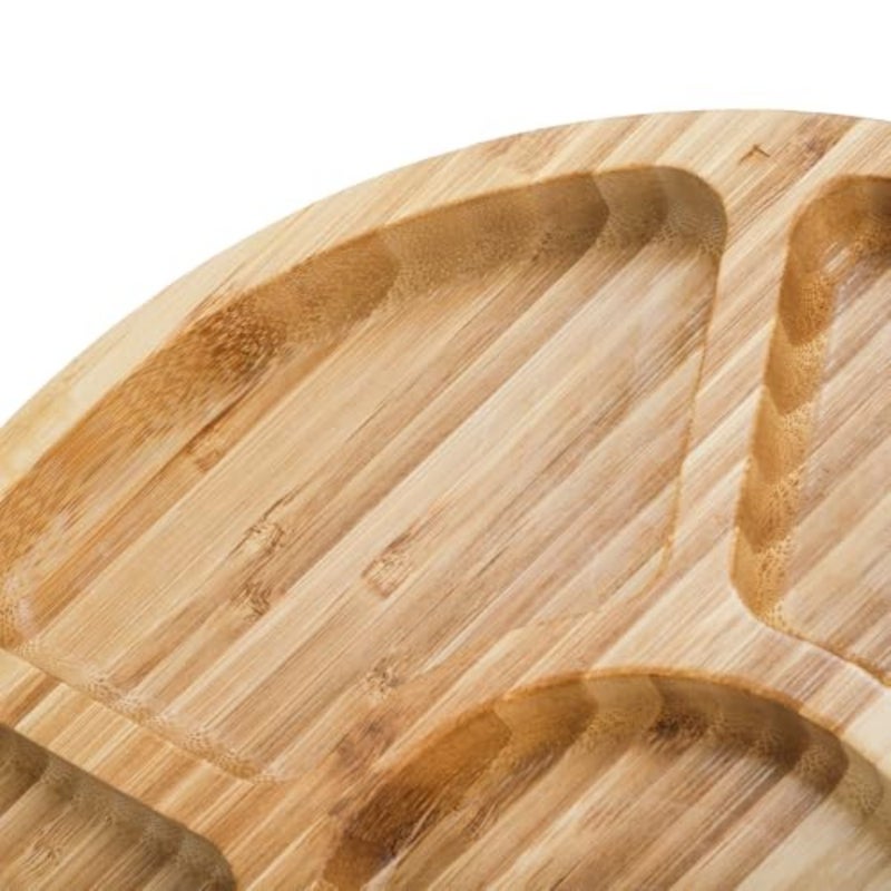 Divided Serving Dish Tray, 13'' Bamboo Rotatable Veggie Fruit Platter, Lazy Susan Relish Sectional Snack Container Bowls with 6 Compartments for Candy, Appetizer, Nuts, Parties - Image 5
