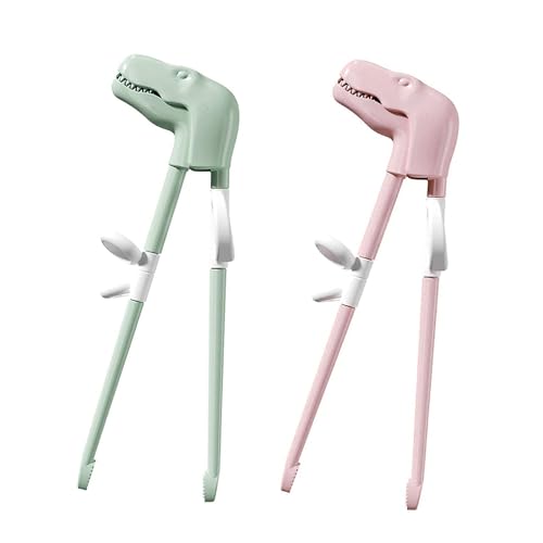 crayfomo Dinosaur Training Chopsticks,2pcs Chopsticks For Kids ,Reusable Chopsticks Learning Chopstick Helper,Pink+Green - Image 1