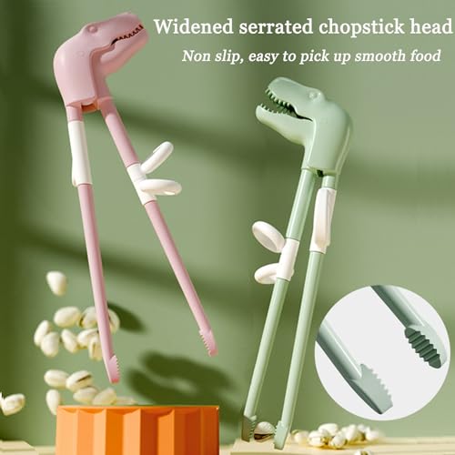 crayfomo Dinosaur Training Chopsticks,2pcs Chopsticks For Kids ,Reusable Chopsticks Learning Chopstick Helper,Pink+Green - Image 3