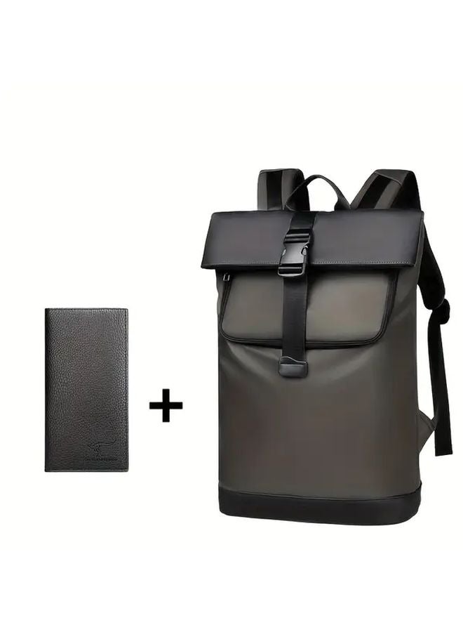 Brown Mens Premium Faux Leather Laptop Backpack Anti Theft Business Travel Commuting - Image 1