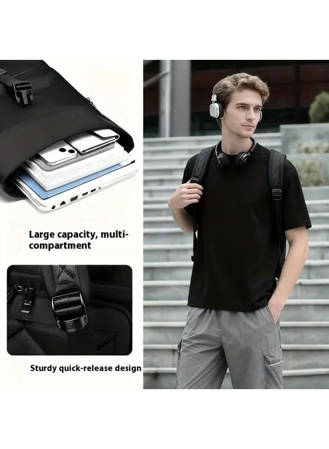 Brown Mens Premium Faux Leather Laptop Backpack Anti Theft Business Travel Commuting - Image 5