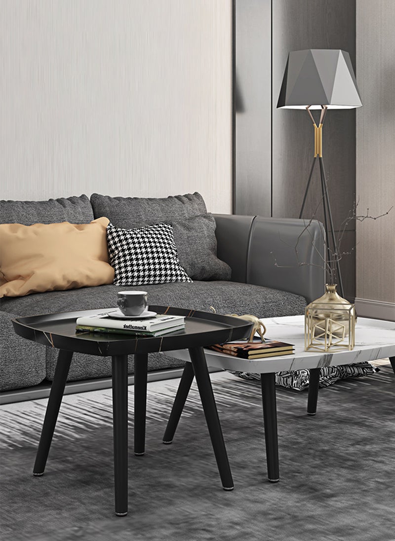 Sharpdo Modern Living Room Small Square Table Coffee Table Side Table, Black Marble Texture Square Table, Suitable for Bedroom, Living Room, Bay Window 50*50*48CM - Image 3