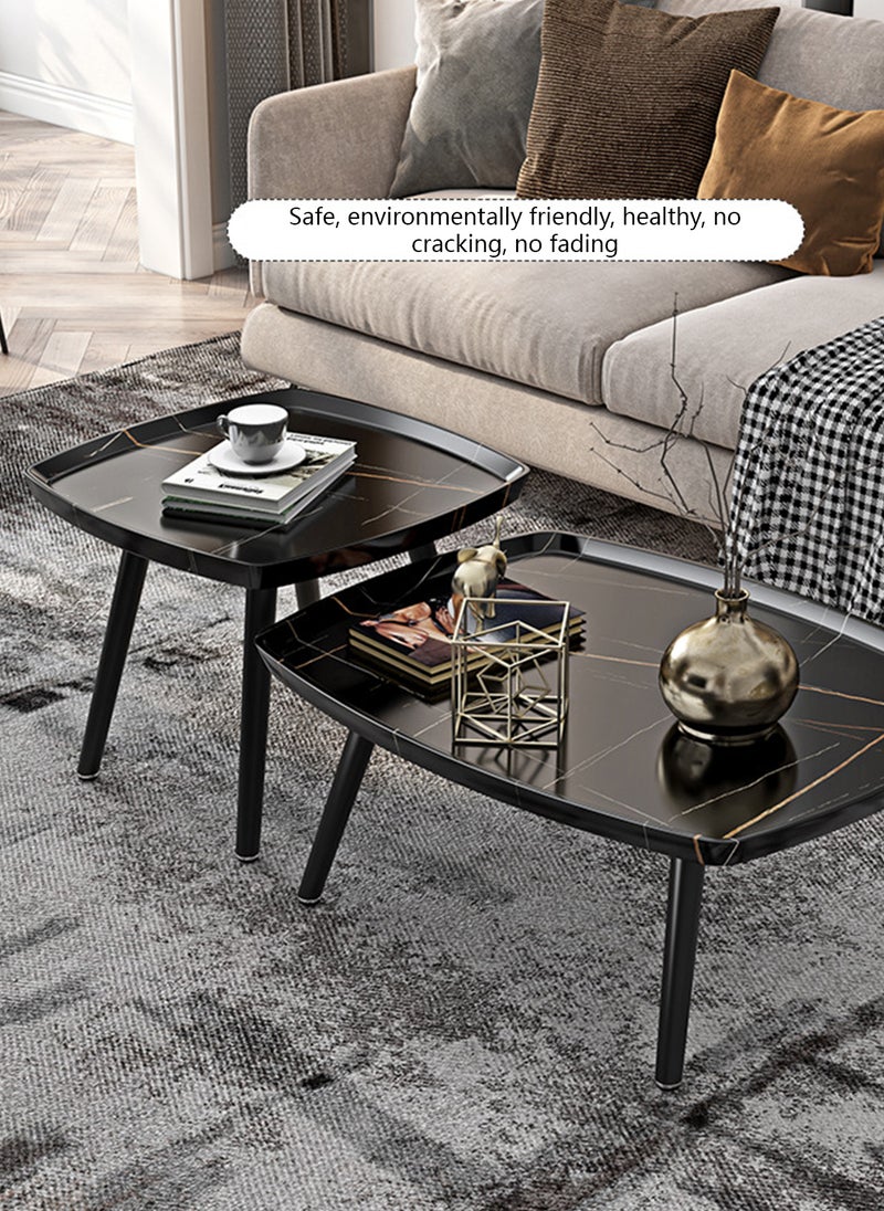 Sharpdo Modern Living Room Small Square Table Coffee Table Side Table, Black Marble Texture Square Table, Suitable for Bedroom, Living Room, Bay Window 50*50*48CM - Image 2