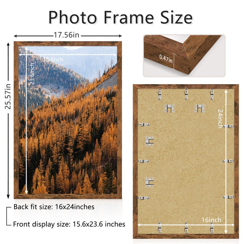 Picrit 16x24 Picture Frame, Photo Frame for Wall Mounting Display, Brown - Image 3