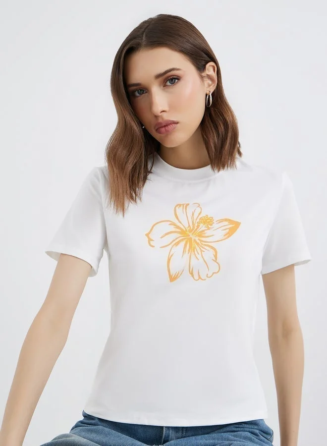 Take Two Take Two White Graphic Print Cotton T-Shirt
