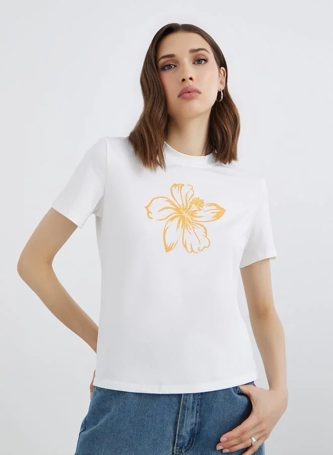 Take Two Take Two White Graphic Print Cotton T-Shirt