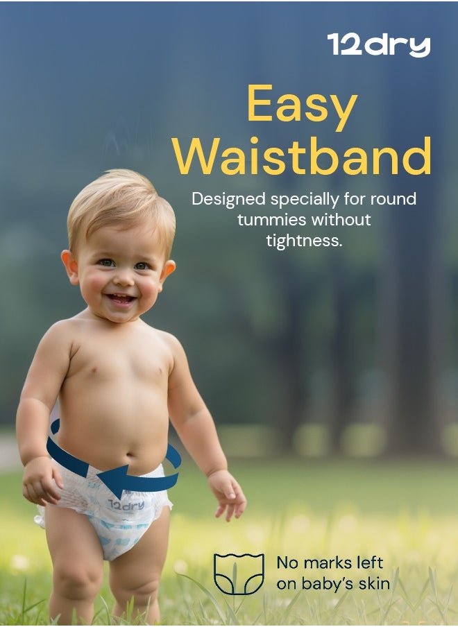 12dry - Easy Waist Diaper Pants Perfect for Babies with Round Tummies 100% Ultra Japanese Absorption Thin and Breathable Eco-Friendly Hypoallergenic Extra Soft Waistband - Image 1