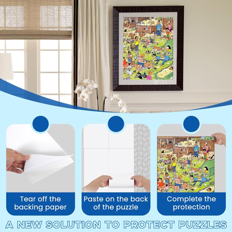 HASTHIP ® 8 قطع أوراق حفظ الألغاز 26x18 سم، لاصقة شفافة قابلة للإزالة، لا حاجة للصمغ، ملصقات حفظ خالية من الفوضى لألغاز 1000 قطعة - Image 5