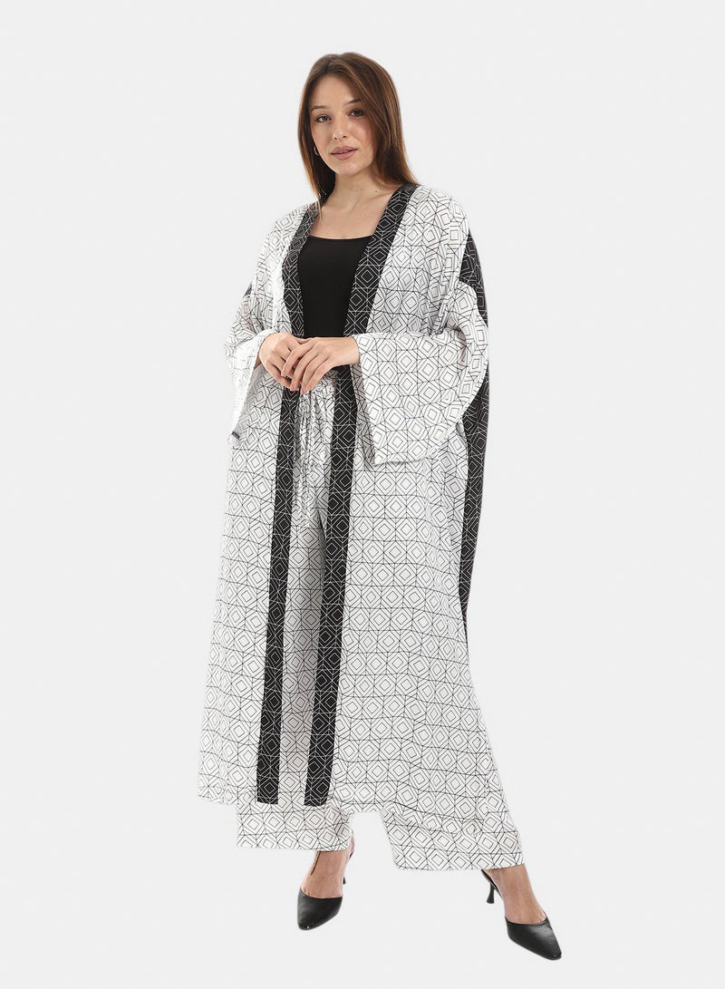 Fazzali Geometrical Pattern Satin Kimono - Image 3