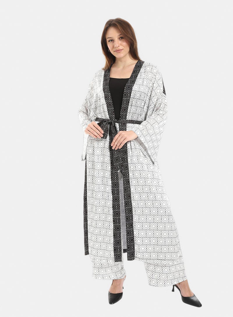 Fazzali Geometrical Pattern Satin Kimono - Image 2